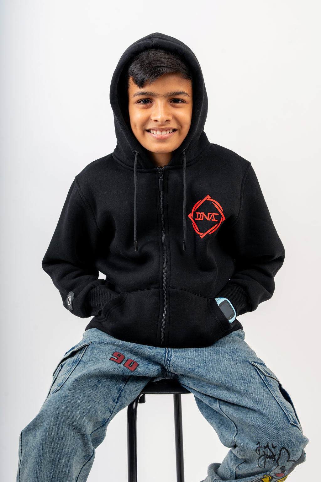 Kids Cotton Hoodie for Boys and Girls | What's Your DNA | Dynamic n Agile | Jet Black